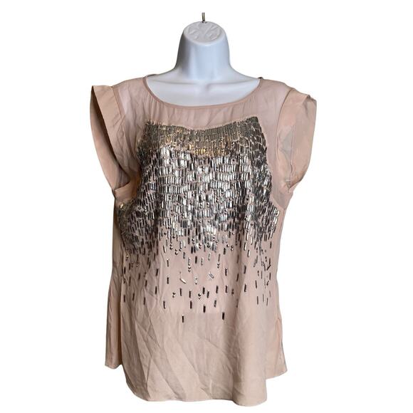 Rebecca Taylor Women's Blush Pink Beaded Silk Blouse Size 6 Going Out Euro* - Picture 1 of 13